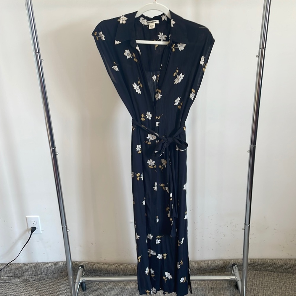 Billabong Navy Floral Maxi Dress with White & Gold Flowers